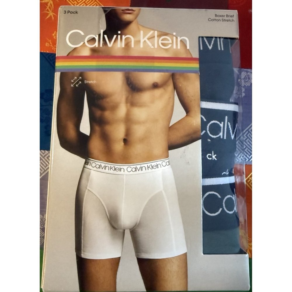 CALVIN KLEIN COTTON STRETCH BOXER BRIEF 3 PACK BLUE/BLACK NP24220-331 SIZE M